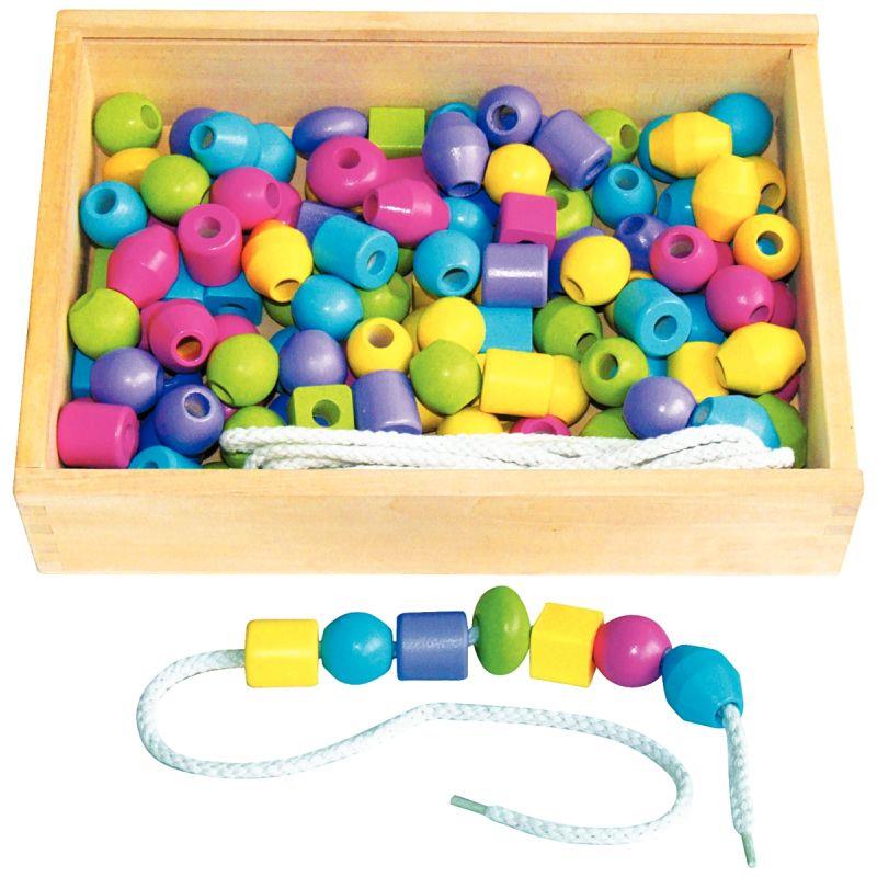 Image de  Boite de 130 grosses perles en bois coloris pastel 