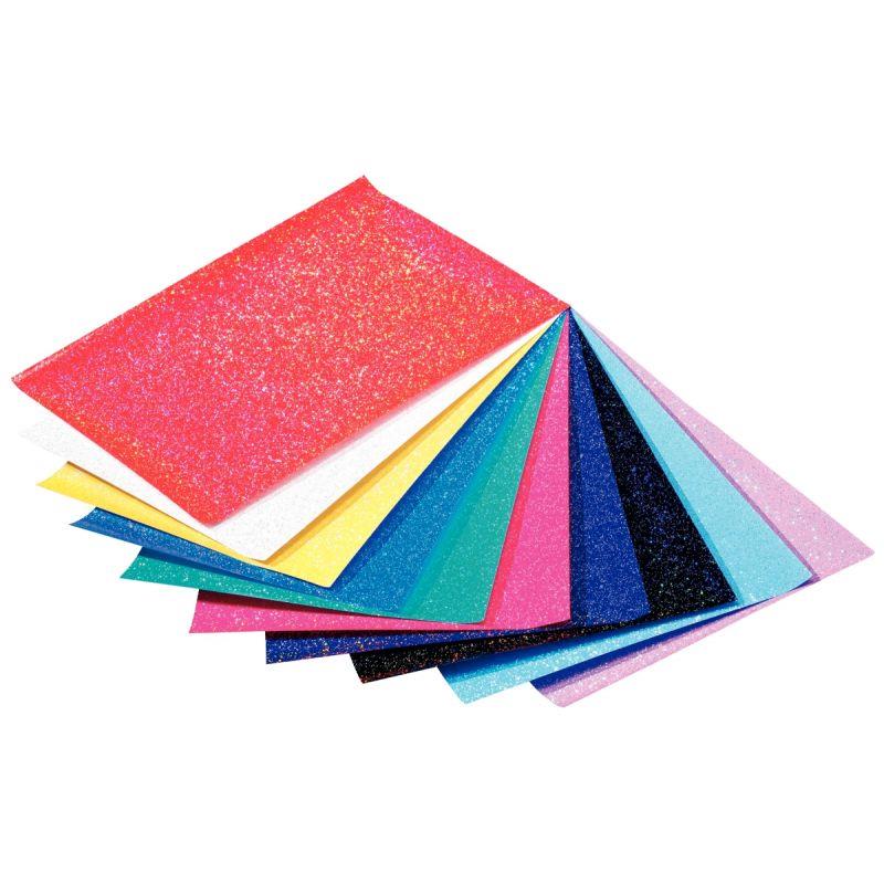 Image de  Pochette de 10 feuilles de papier pailleté 23 x 33 cm, 70g  10 coloris assortis 