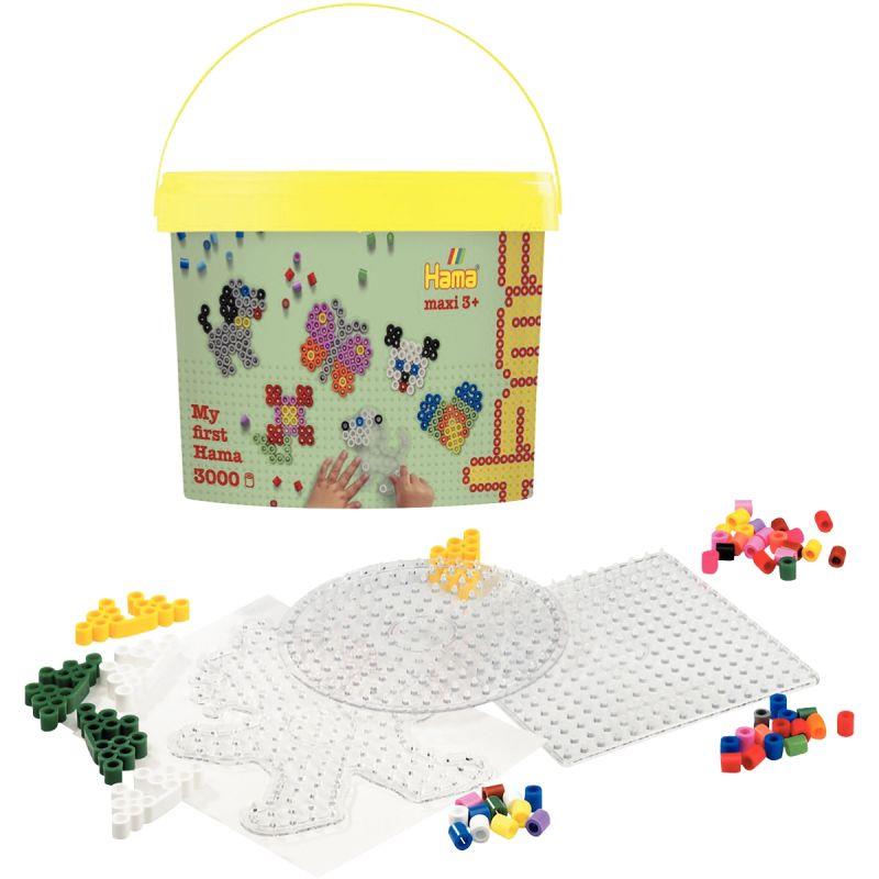 Image de  Baril environ 3 000 perles Hama à repasser taille maxi couleurs assorties avec accessoires 