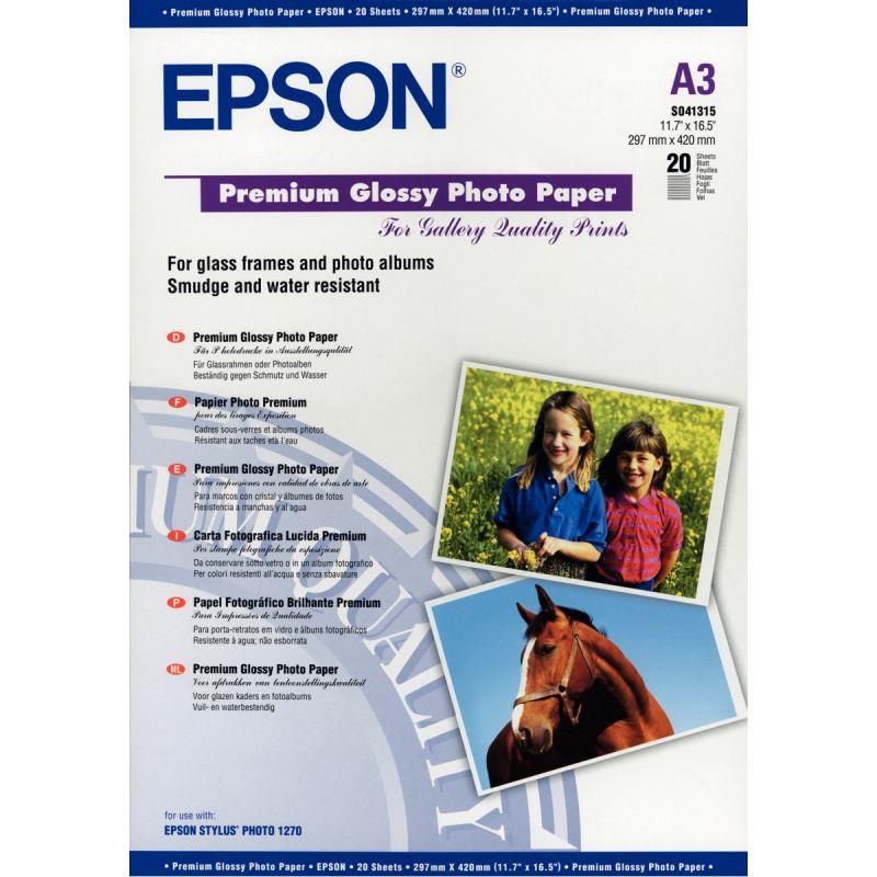 Image de  Paquet de 20 feuilles de papier photo premium glacé marque Epson format A3 (29,7 x 42 cm) 255g 