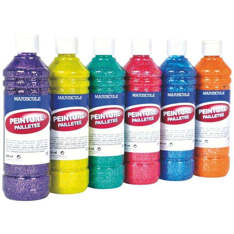 Image de  Carton de 6 Flacons 500 ml de peinture pailletée vive 