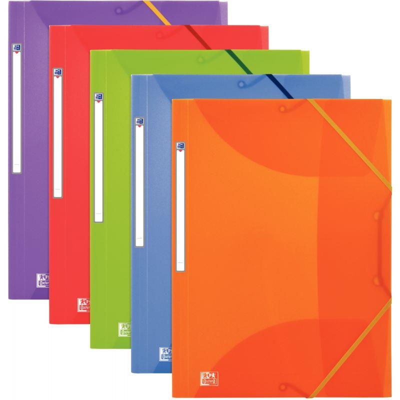 Image de  Paquet de 10 chemises 3 rabats à élastiques en polypropylène translucide, coloris assortis 
