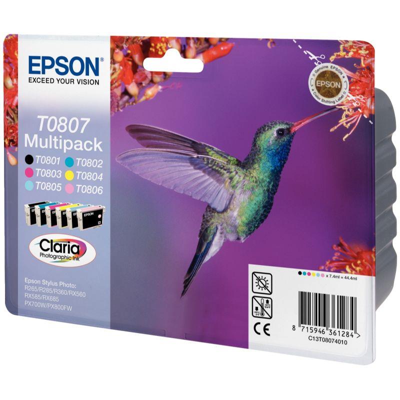 Image de  Epson COLIBRI lot 6 cartouches encre NCMJ + cyan clair + magenta clair authentique T080740 
