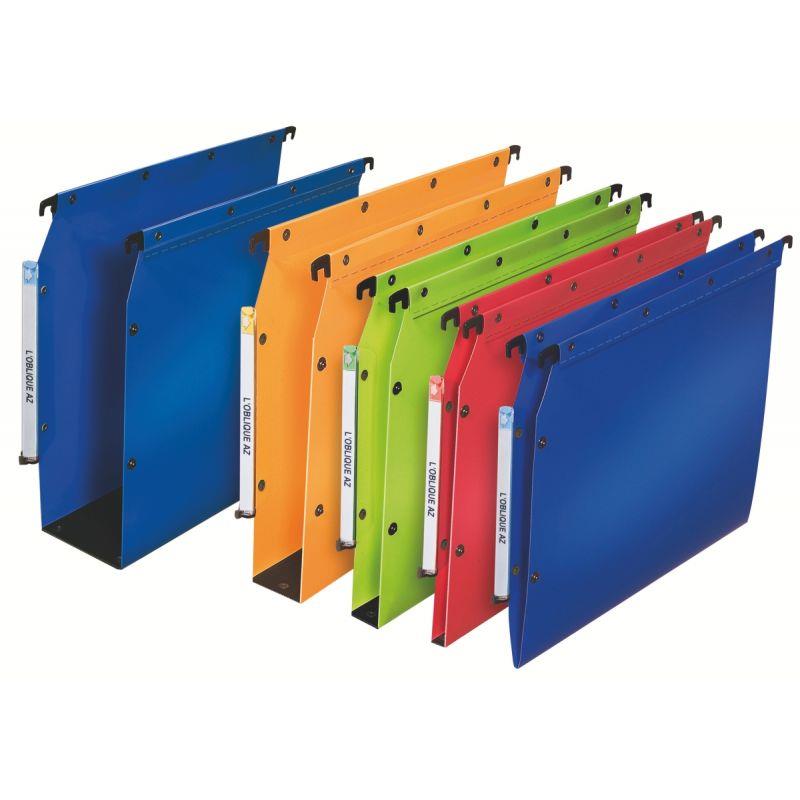 Image de  Paquet de 10 dossiers suspendus en polypropylène opaque 5/10ème pour armoire, dos 80 mm, bleu 