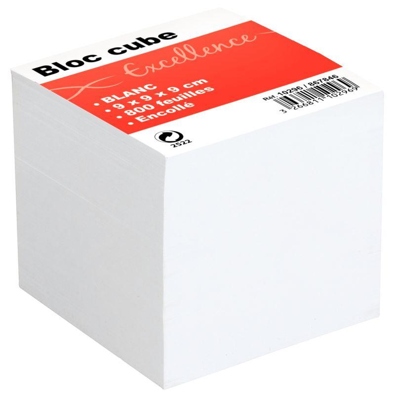 Image de  Bloc cube blanc d''environ 800 feuilles encollées, dimensions : 9 x 9 x 9 cm 