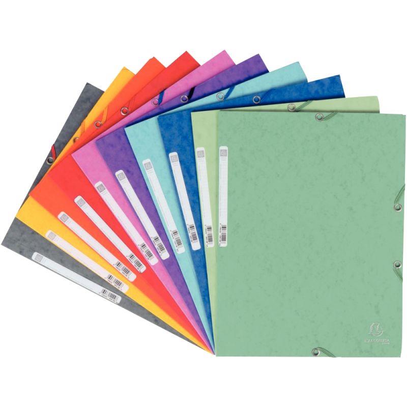 Image de  Paquet de 10 chemises 3 rabats à élastiques en carte lustrée 400g, coloris assortis 
