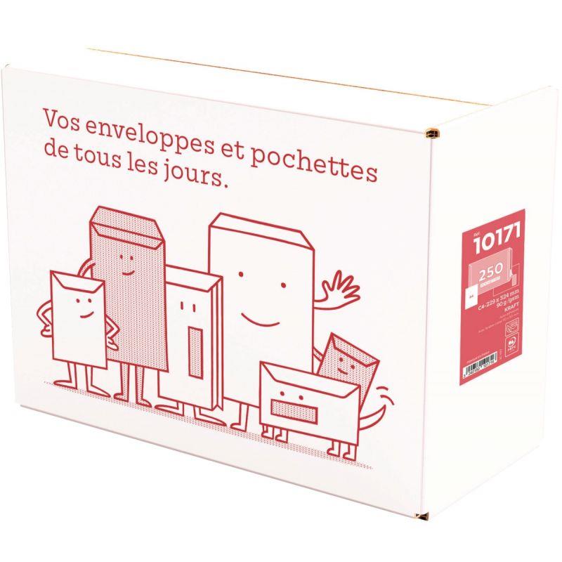 Image de  Boite de 250 pochettes kraft 229x324mm 90g bande siliconée fenêtre 50x100mm 