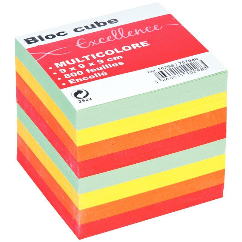 Image de  Bloc cube multicolore d''environ 800 feuilles encollées, dimensions : 9 x 9 x 9 cm 