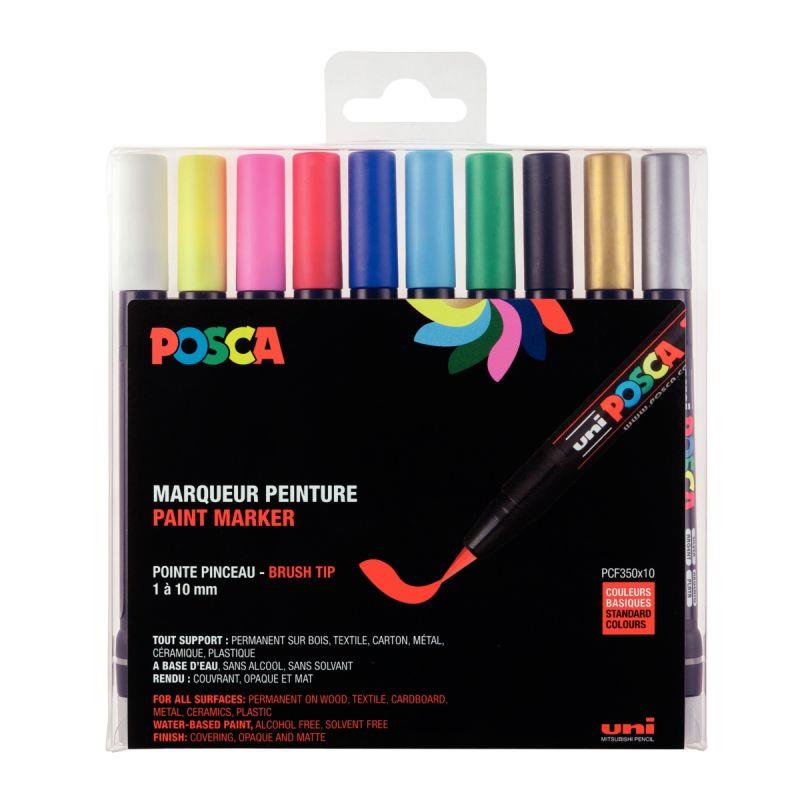 Image de  Boîte de 10 marqueurs Posca Brush assortis 