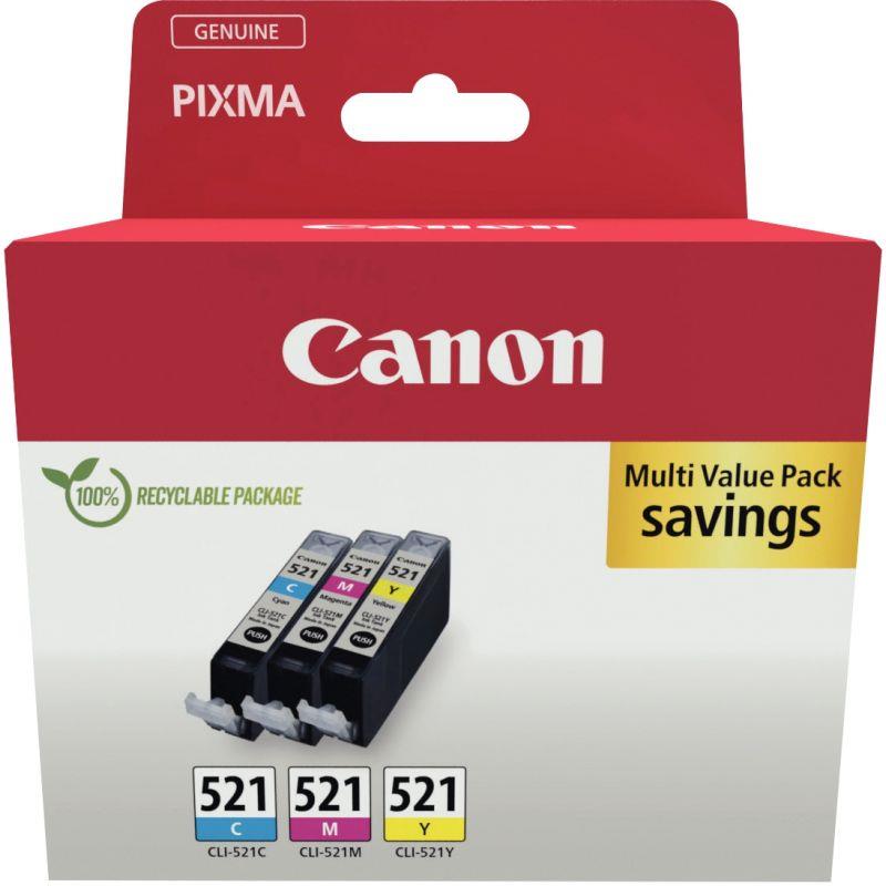Image de  Canon 521 pack de 3 cartouches jet d''encre cyan, magenta et jaune authentique (CLI521CMJ) 