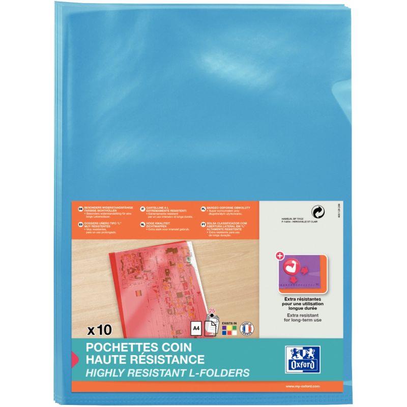 Image de  Paquet de 10 pochettes coin en PVC lisse 15/100ème, bleu 