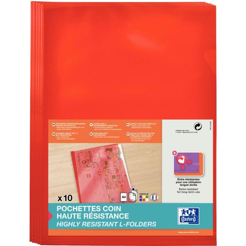 Image de  Paquet de 10 pochettes coin en PVC lisse 15/100ème, rouge 