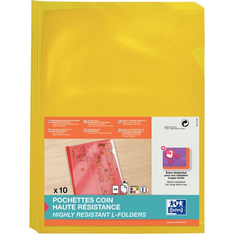 Image de  Paquet de 10 pochettes coin en PVC lisse 15/100ème, jaune 
