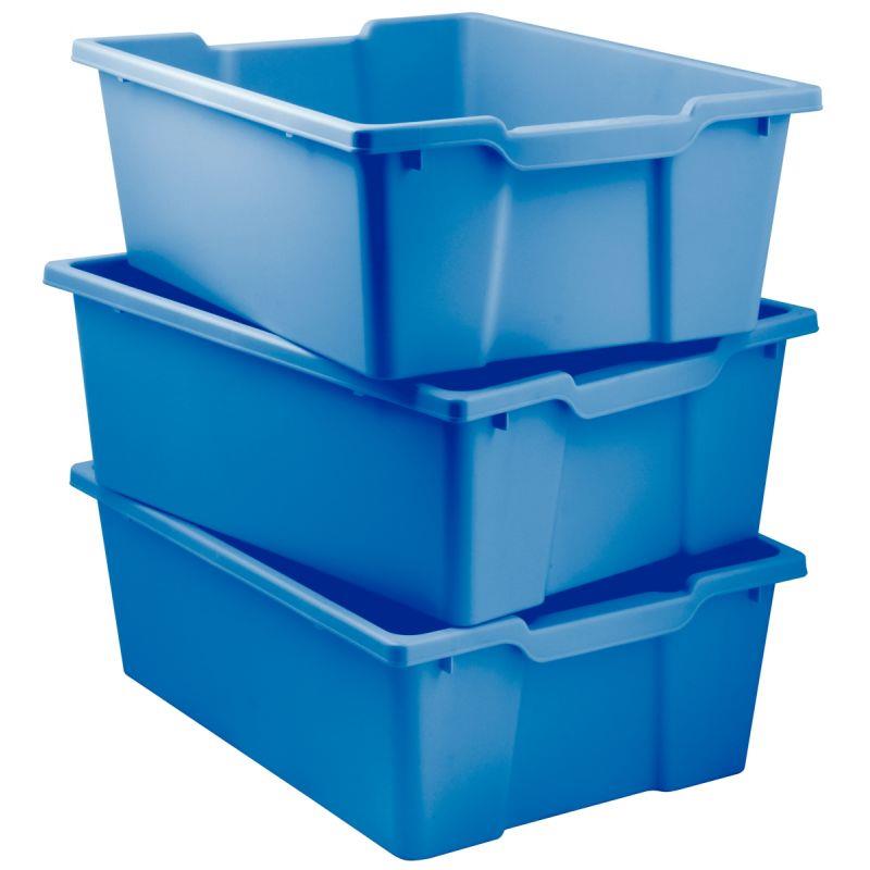 Image de  Lot 3 bacs en plastique grands modèles bleu 