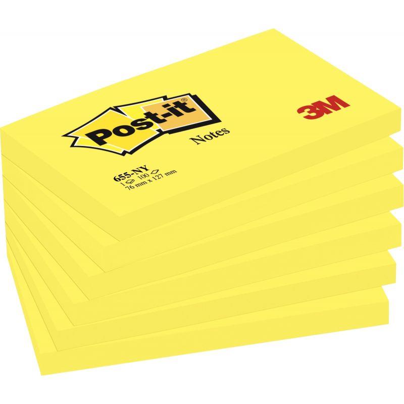 Image de  Paquet 6 blocs 100 feuilles Post-it 76 x 127 mm coloris Jaune néon 