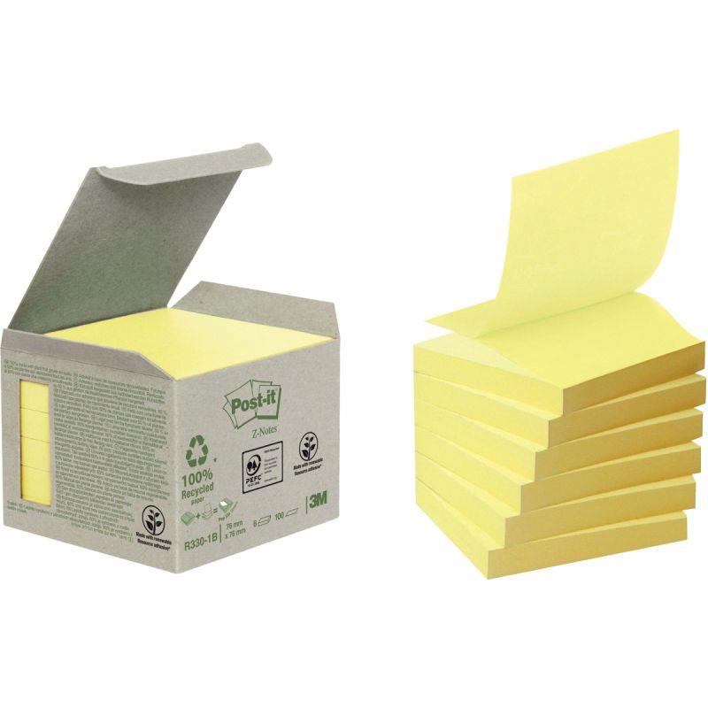 Image de  Boite de 6 blocs de 100 feuilles Z-Notes recyclée post-it 76 x 76 mm coloris jaune 