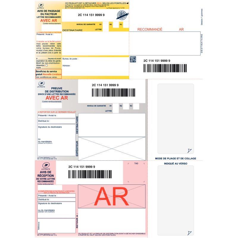 Image de  Boite de 150 imprimés recommandés avec accusé de réception et code barre 