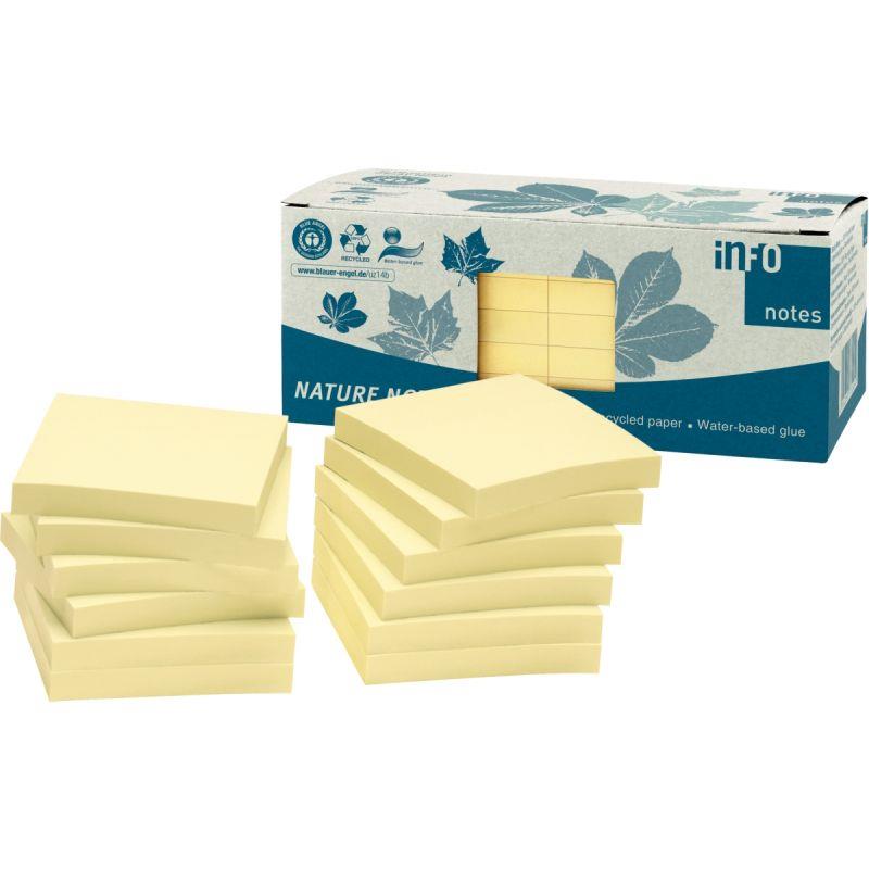 Image de  Paquet de 12 blocs de notes repositionnables de 100 feuilles recyclées 75 x 75 mm coloris jaune 