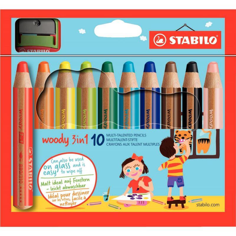 Image de  Étui de 10 crayons de couleur Woody + 1 taille-crayon 