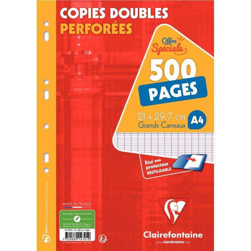 Image de  Etui de 125 copies doubles perforées, format A4, seyès, papier 90g, blanc 