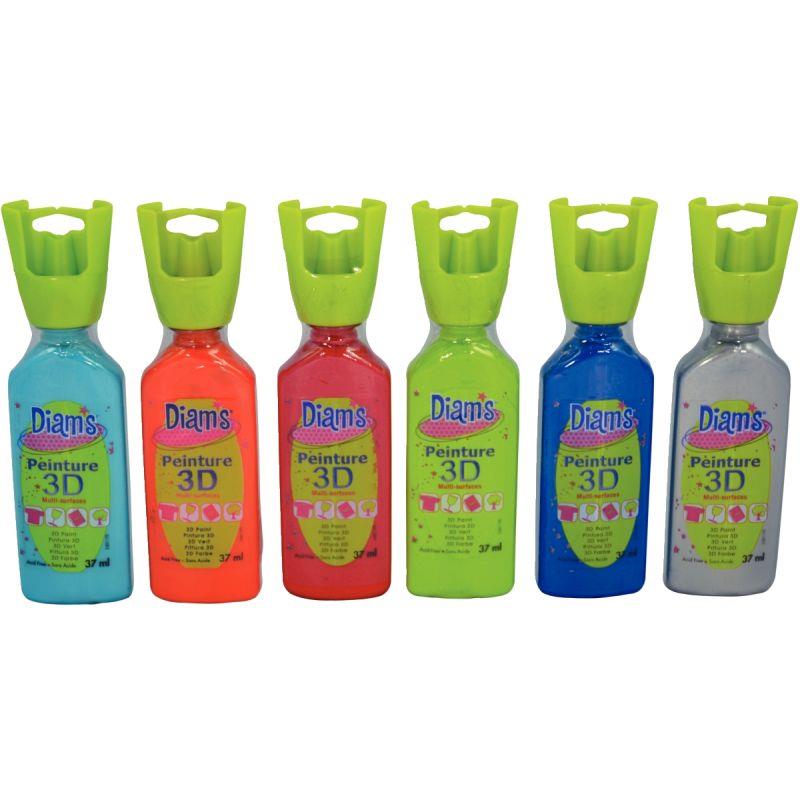 Image de  Assortiment de 6 flacons de 37ml de peinture relief DIAM S, 6 couleurs assorties 