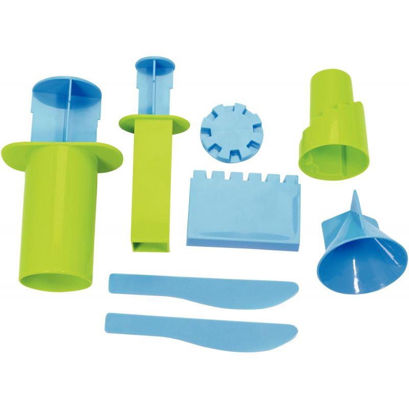 Image de  Set de 6 moules pour château et 2 couteaux, en plastique rigide 