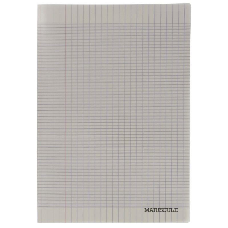 Image de  Piqûre 96 pages MAJUSCULE, format 24x32 cm, papier blanc 90g, seyès, couverture polypropylène gris 