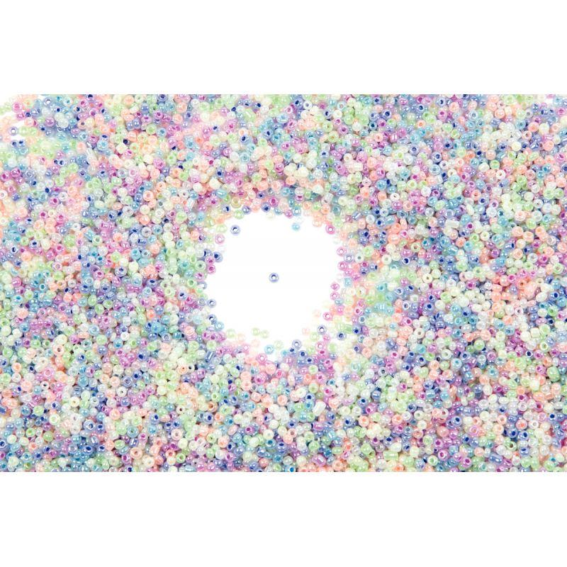 Image de  Bocal de 500 grammes de perles rocailles irisées diamètre 2,5 mm assortis 