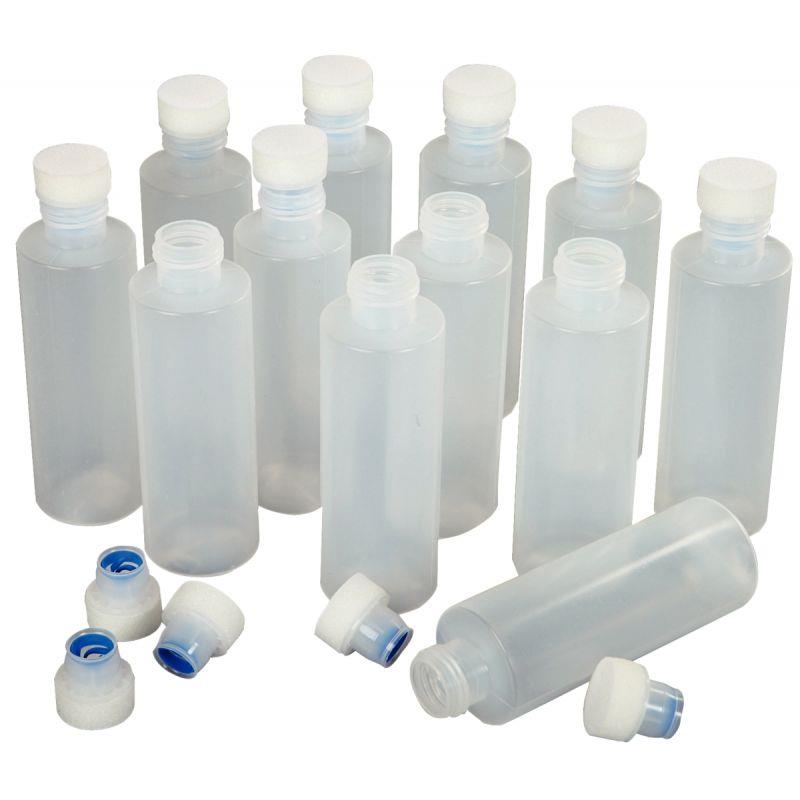 Image de  Lot de 12 Flacons 125 ml en plastique souple et transparent avec bouchon mousse 