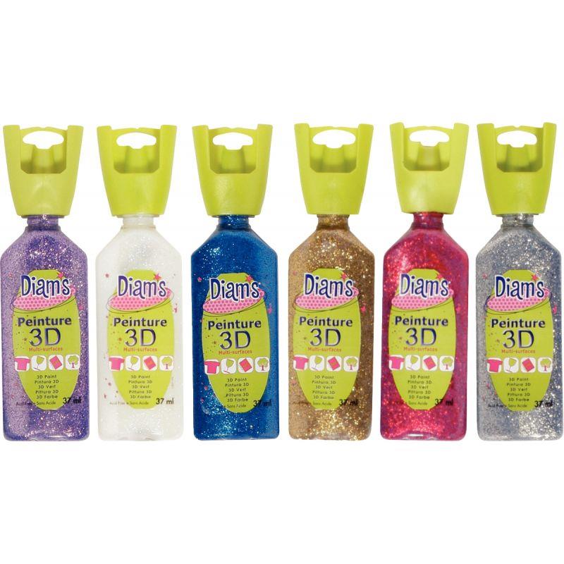 Image de  Assortiment de 6 flacons de 37ml de peinture pailletée DIAMS 6 couleurs assorties 