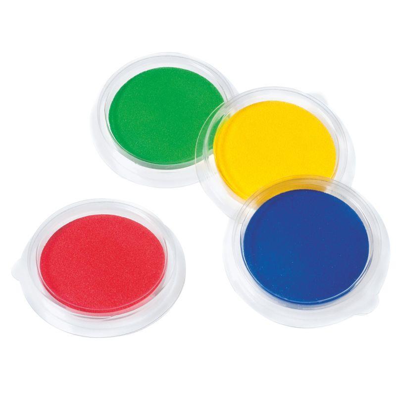 Image de  Lot de 12 encreurs, diamètre 9 cm. 4 couleurs assorties : bleu, vert, jaune et rouge 
