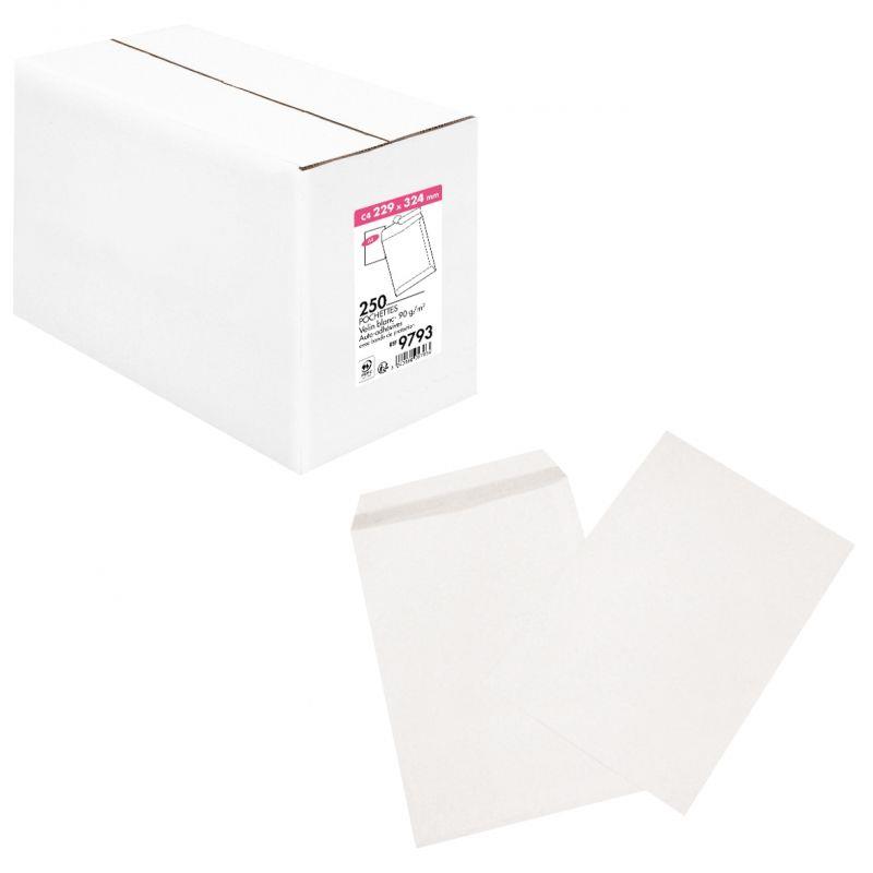 Image de  Boite de 250 pochettes blanches 229x324mm 90g bande siliconée 