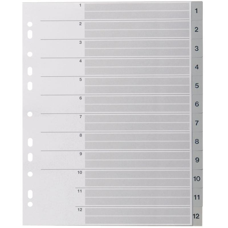 Image de  Jeu de 12 intercalaires numériques en polypropylène gris, format A4+ 