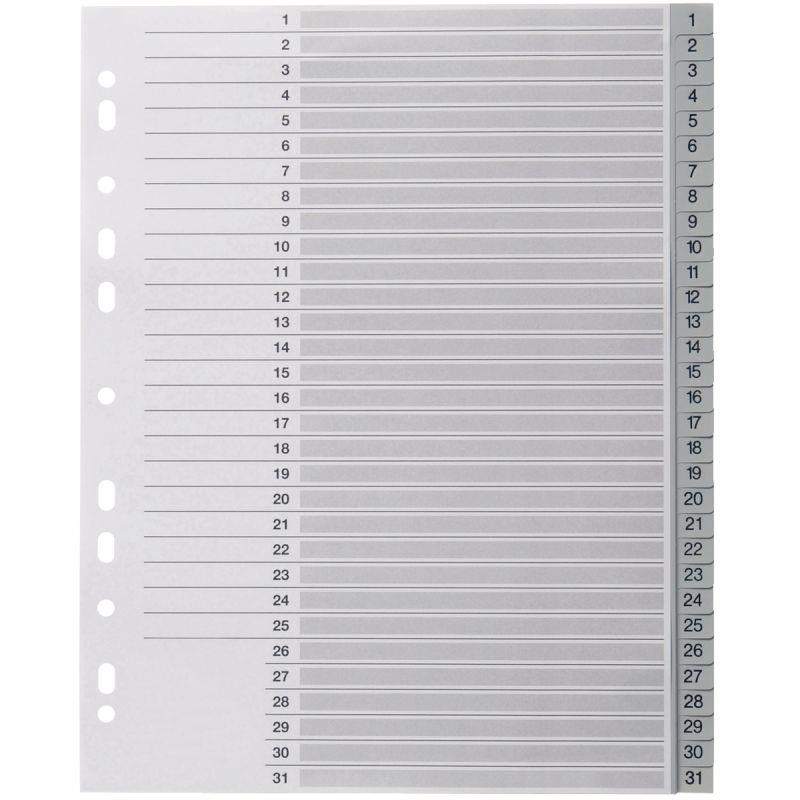 Image de  Jeu de 31 intercalaires numériques en polypropylène gris, format A4+ 