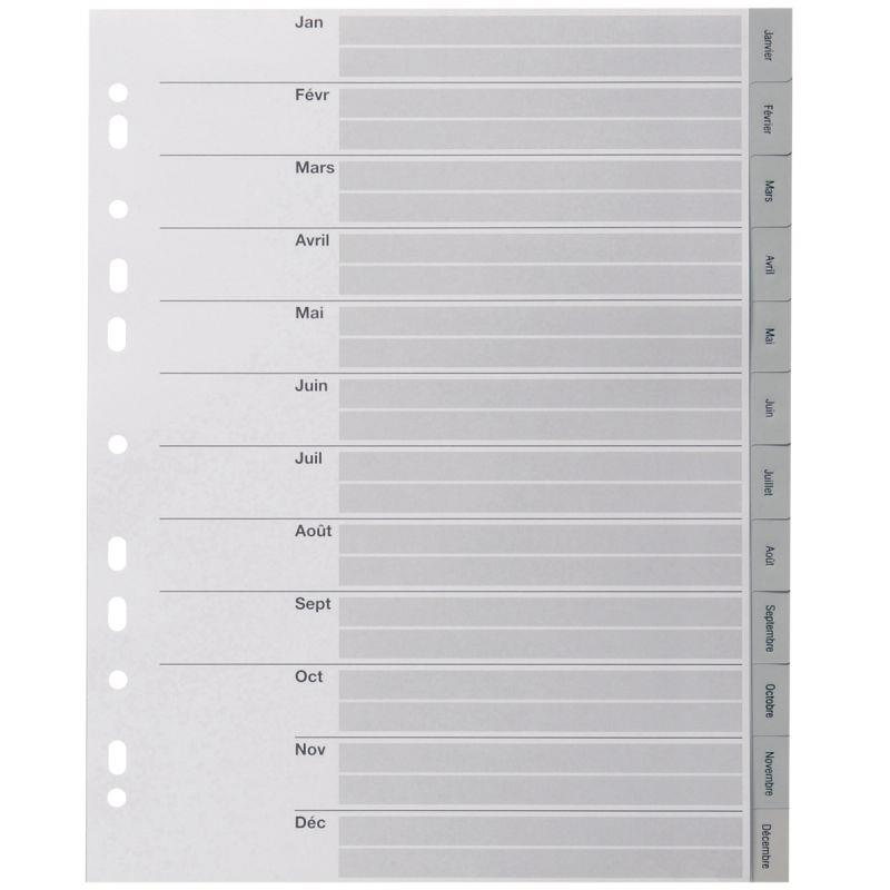 Image de  Jeu de 12 intercalaires mensuels en polypropylène gris, format A4+ 