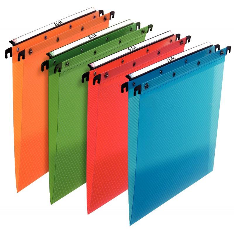 Image de  Paquet de 10 dossiers suspendus en PP translucide pour tiroir, dos V, coloris assortis 