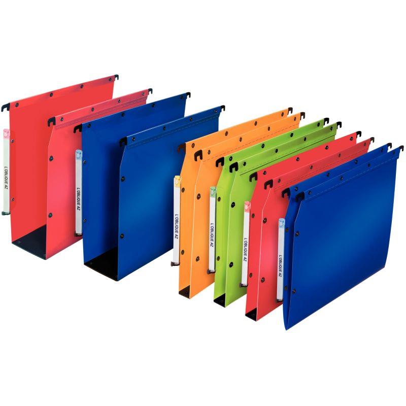 Image de  Paquet de 10 dossiers suspendus en polypropylène opaque 5/10ème pour armoire, dos 50 mm, rouge 