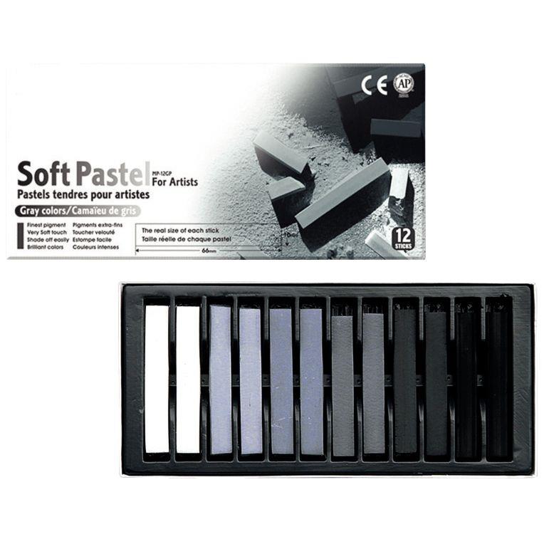 Image de  Boîte de 12 pastels sec carré grises 