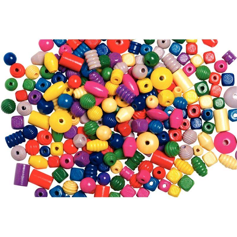 Image de  Sachet de 500 grammes de perles en bois mixtes couleurs vives assorties 