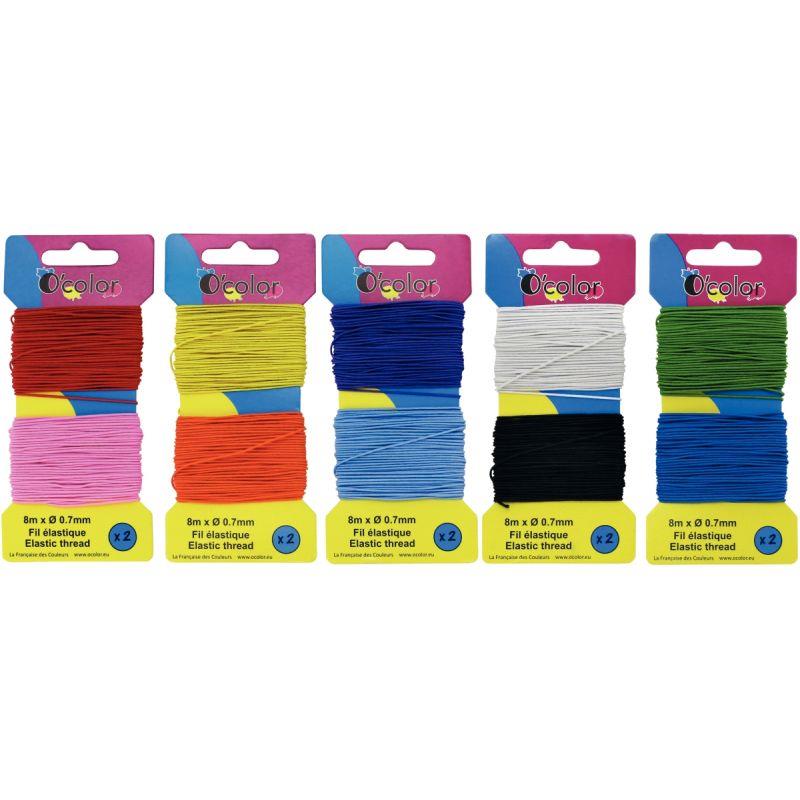 Image de  Lot de 5 cartes ( 2 fils par carte ), de 8m x diamètre 0,7mm, fil élastique fin 10 coloris assortis 