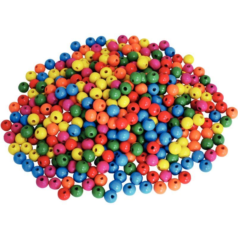 Image de  Seau de 1 100 perles en bois multicolores assorties diamètre 10 mm 