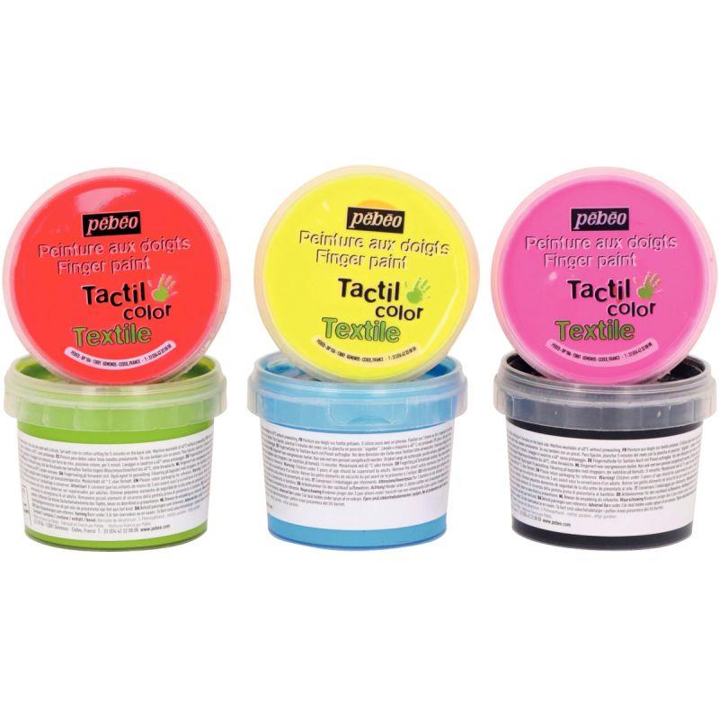 Image de  Lot de 6 pots 100ml de peinture aux doigts pour textile, assortiment 1 