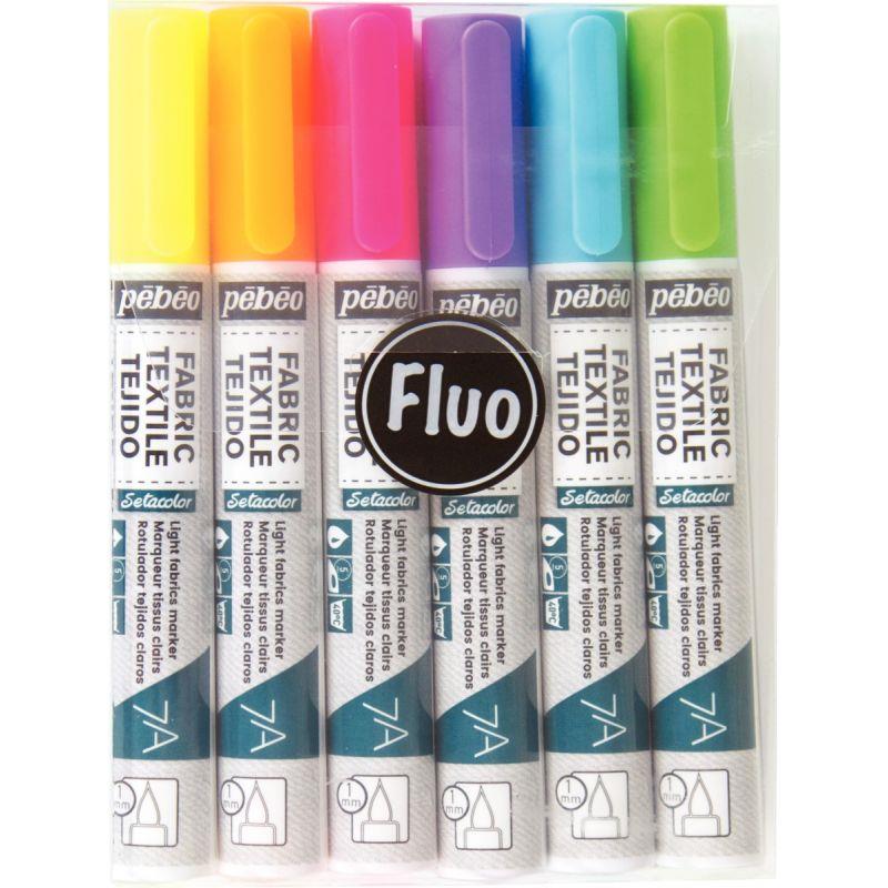 Image de  Pochette de 6 feutres pour tissus, couleurs fluorescentes assorties 