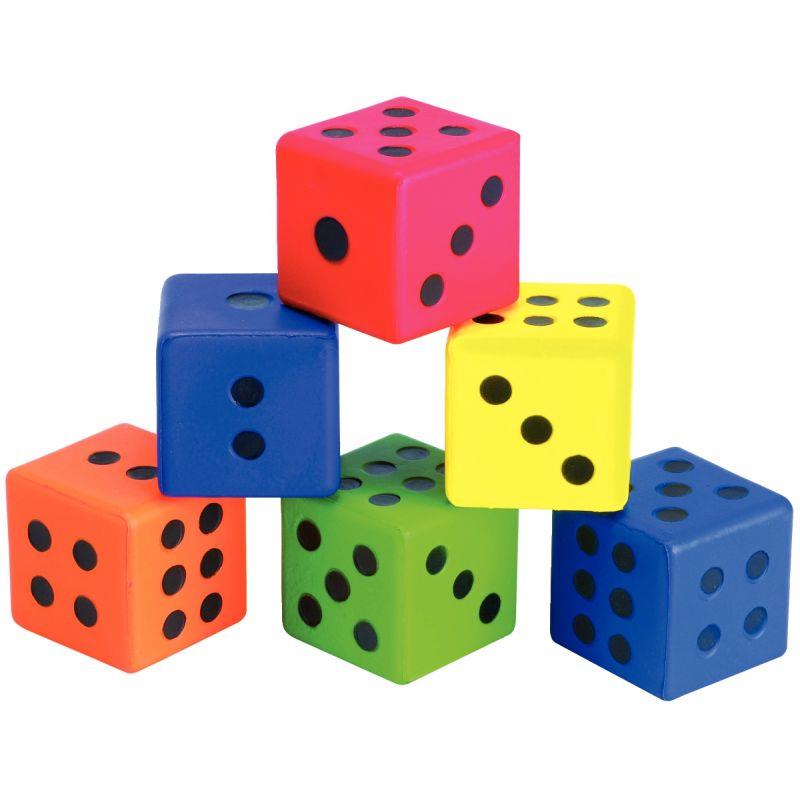 Image de  Lot de 6 dés en mousse de PVC 7,5cm assortis 