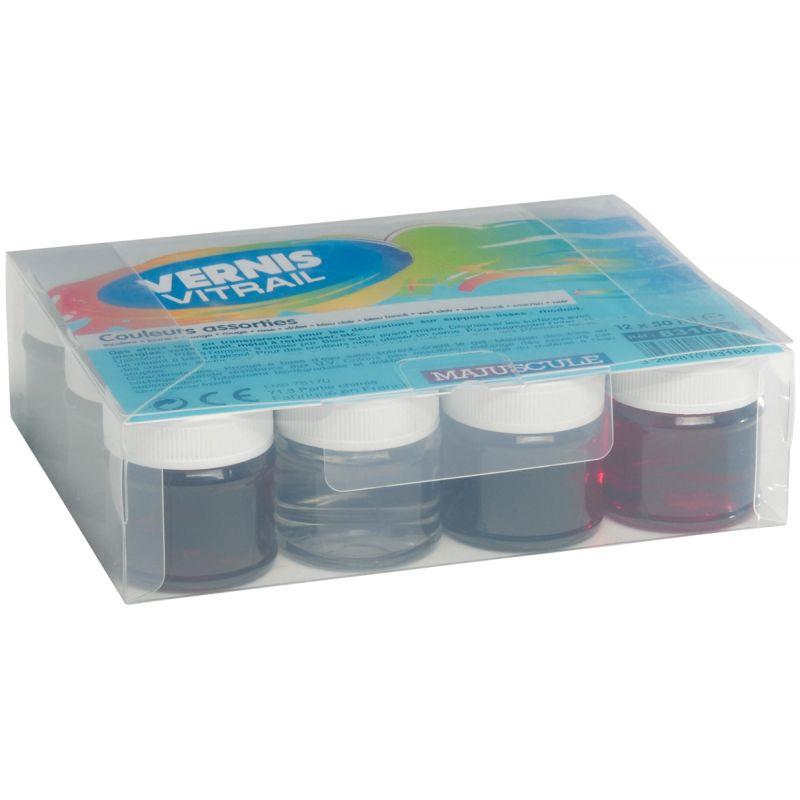 Image de  Coffret de 12 pots 50 ml de vernis vitrail à l''eau biodégradable 