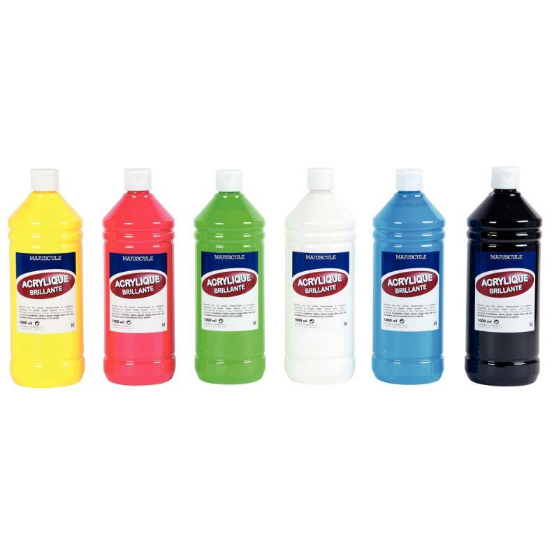 Image de  Carton de 6 flacons de 1L de peinture acrylique brillante MAJUSCULE couleurs assorties 