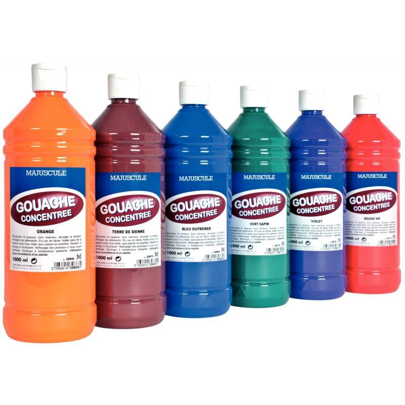 Image de  Carton de 6 Flacons 1L de gouache concentrée MAJUSCULE, couleurs complémentaires 