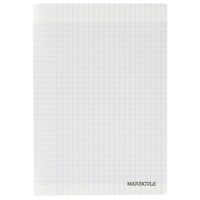 Image de  Piqûre 96 pages MAJUSCULE, format A4, papier blanc 90g, seyès, couverture polypropylène incolore 