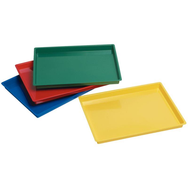 Image de  Lot de 4 plateaux multi usages. 4 couleurs assorties : rouge, jaune, vert et bleu 