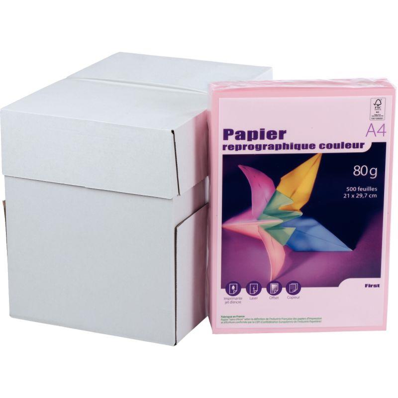 Image de  Carton de 5 ramettes de 500 feuilles format A4 80g rose FIRST 